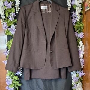 Le Suit Brown Women's Tailored Blazer and Skirt Set